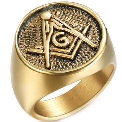 **COI Gold Tone Titanium Masonic Freemason Ring-8080
