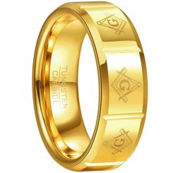 **COI Gold Tone Tungsten Carbide Masonic Freemason Grooves Ring-8081