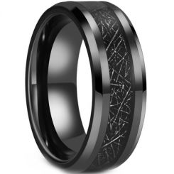 **COI Black Tungsten Carbide Black Meteorite Beveled Edges Ring-8084