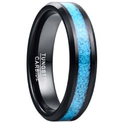**COI Black Tungsten Carbide 4mm Blue Opal Beveled Edges Ring-8092