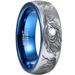 **COI Tungsten Carbide Blue Silver Laser Graphic Dome Court Ring With Cubic Zirconia-8097