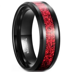**COI Black Tungsten Carbide Red Meteorite Beveled Edges Ring-8100