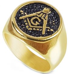 **COI Titanium Black Gold Tone Masonic Freemason Ring-8127AA