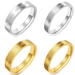 **COI Gold Tone/Silver Titanium Forever Love Heart Pipe Cut Flat Ring-8129AA
