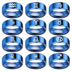 **COI Blue Titanium Zodiac Beveled Edges Ring-8134AA