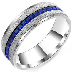 **COI Titanium Black/Gold Tone/Silver Sandblasted Ring With Created Blue Sapphire-8136