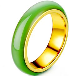 **COI Gold Tone Titanium Ring With Synthetic Jade-8150