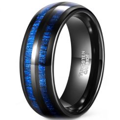 **COI Black Tungsten Carbide Dome Court Ring With Blue Wood-8165