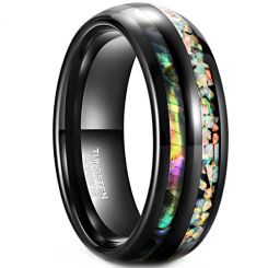 **COI Black Tungsten Carbide Abalone Shell & Crushed Opal Dome Court Ring-8167