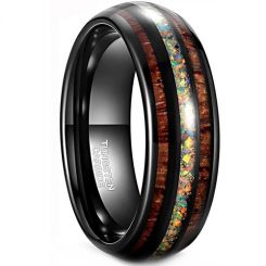 **COI Black Tungsten Carbide Abalone Shell & Wood Dome Court Ring-8168