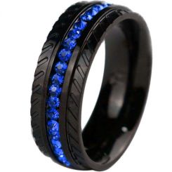 **COI Black Titanium Grooves Ring With Created Blue Sapphire-8188