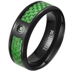 **COI Black Titanium Beveled Edges Ring With Green Carbon Fiber-8190