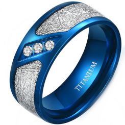**COI Blue Titanium Meteorite Ring With Cubic Zirconia-8193