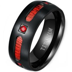 **COI Black Titanium Ring With Carbon Fiber & Created Red Ruby-8195