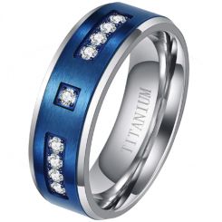 **COI Titanium Blue Silver Ring With Cubic Zirconia-8199