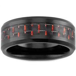 COI Black Tungsten Carbide Carbon Fiber Beveled Edge Ring-TG3693