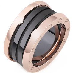 **COI Rose Titanium Black/White Ceramic Ring With Roman Numerals-8269