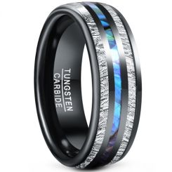 **COI Black Tungsten Carbide Ring With Meteorite & Abalone Shell-8275