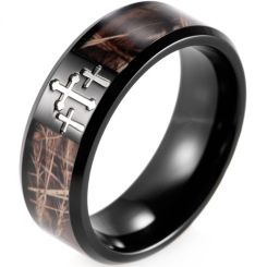 **COI Black Titanium Camo Beveled Edges Ring With Cross-8291