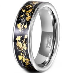 **COI Tungsten Carbide Beveled Edges Ring With 18K Yellow Gold Foil-8301