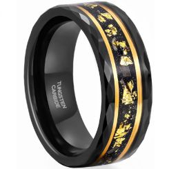 **COI Tungsten Carbide Black Gold Tone Faceted Ring With 18K Yellow Gold Foil-8302