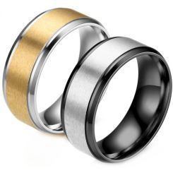 **COI Titanium Black/Gold Tone Silver Beveled Edges Ring-8338
