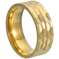 **COI Titanium Black/Gold Tone/Silver Hammered Pipe Cut Flat Ring-8367