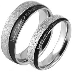 **COI Titanium Black Silver You Are Always In My Heart Sandblasted Ring-8385