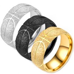 **COI Titanium Black/Gold Tone/Silver Basketball Sandblasted Ring-8411