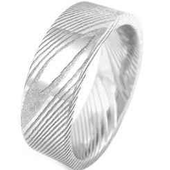 COI Tungsten Carbide Damascus Pipe Cut Flat Ring-TG920