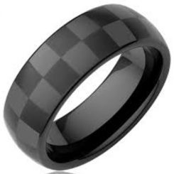 *COI Black Tungsten Carbide Checkered Flag Dome Court Ring-TG995