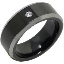 COI Tungsten Carbide Black Silver Cubic Zirconia Ring-TG2402A