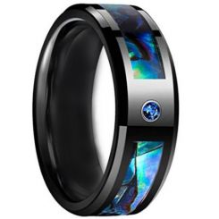 COI Black Titanium Abalone Shell Ring With Cubic Zirconia-3237