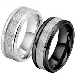 **COI Tungsten Carbide Black/Silver Meteorite Beveled Edges Ring-TG5779
