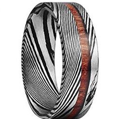 COI Tungsten Carbide Black Silver Damascus Ring With Wood-TG1087