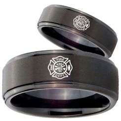 COI Black Tungsten Carbide Firefighter Step Edges Ring-TG1099