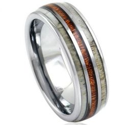*COI Tungsten Carbide Deer Antler and Wood Dome Court Ring-1146