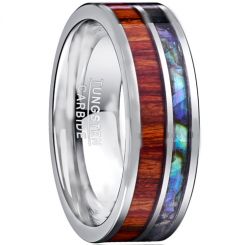 COI Tungsten Carbide Abalone Shell & Wood Flat Ring-TG1206