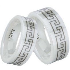 COI White Ceramic Greek Key Pipe Cut Flat Ring-TG1300