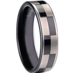 COI Black Tungsten Carbide Checkered Flag Pipe Cut Ring-TG1413