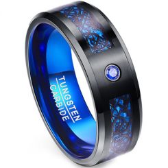*COI Tungsten Carbide Black Blue Dragon Created Sapphire Ring-TG1566