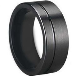 COI Black Tungsten Carbide Offset Groove Flat Ring-TG1627