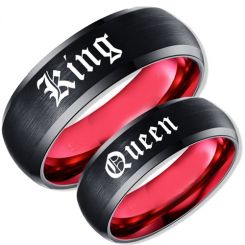 **COI Tungsten Carbide Black Red King Queen Ring-TG1830