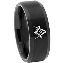 *COI Black Tungsten Carbide Masonic Beveled Edges Ring-TG2038AAA