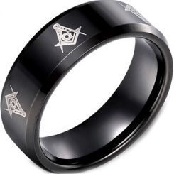 COI Black Tungsten Carbide Masonic Beveled Edges Ring-TG2123