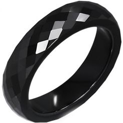 COI Black Tungsten Carbide Faceted Wedding Band Ring - TG2281