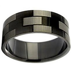 COI Tungsten Carbide Checkered Flag Pipe Cut Flat Ring-TG2924