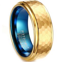 COI Tungsten Carbide Blue Gold Tone Hammered Ring-TG2936