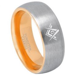 *COI Tungsten Carbide Gold Tone Silver Masonic Ring-TG3240