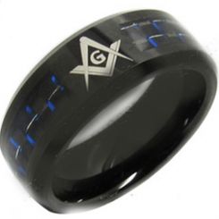 *COI Black Tungsten Carbide Masonic Ring With Carbon Fiber-TG3253
